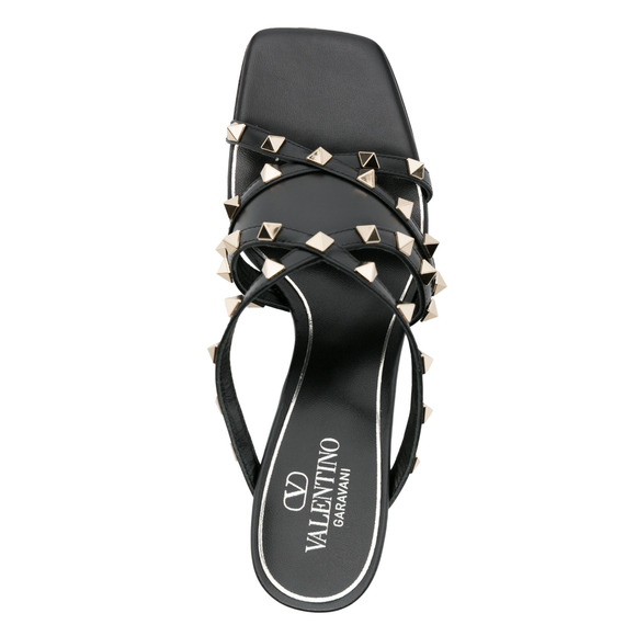 Valentino Rockstud Crisscross Leather Black Strappy Pump Block Heel Sandal 40 - Picture 7 of 14
